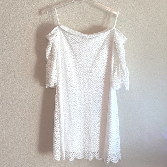 Lilly Pulitzer NEW Resort White Lexa Scalloped Shell Lace Off Shoulder Dress L - Picture 3 of 12